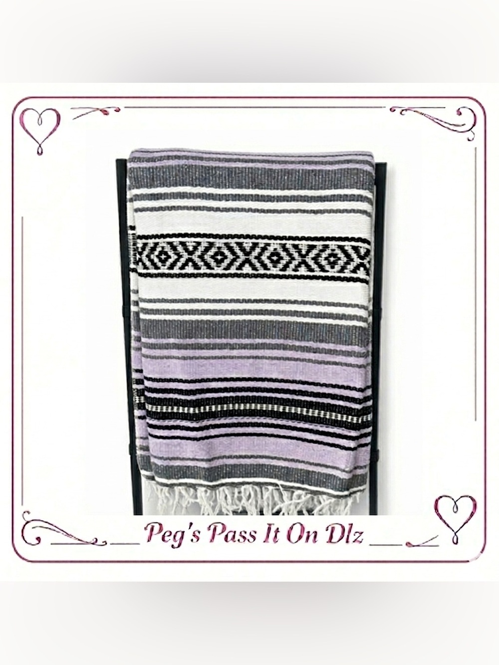 NWOT Lt Purple Handwoven Mexican Fringed Serape Perfect Camping or Yoga Blanket